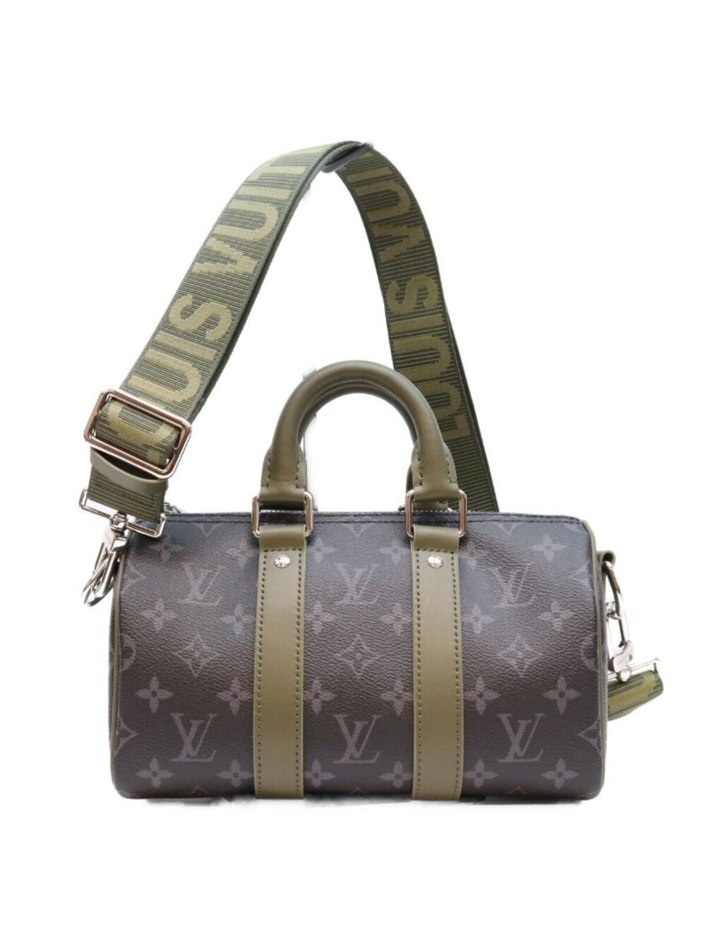 Louis Vuitton Monogram Eclipse Khaki Green Keepall Bandouliere 25 Boston Bag